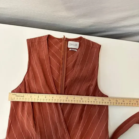 Saylor Emery Stripe Jumpsuit in Rust Size XS Linen Blend Wide Leg Preppy Coastal - Picture 11 of 11